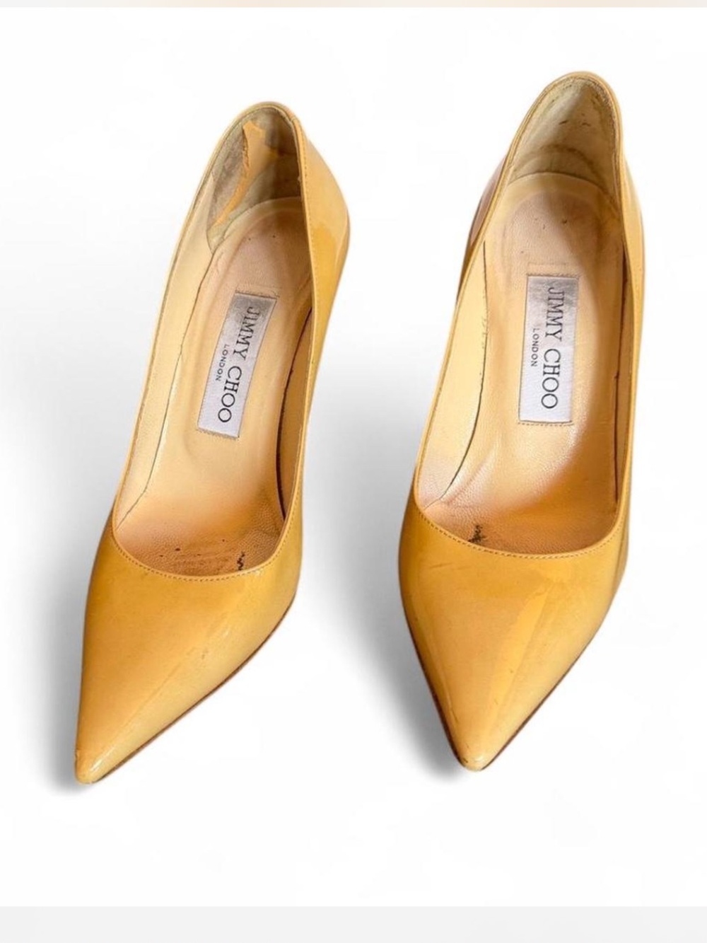 Jimmy Choo nude butter Yellow Pointed Leather Pumps